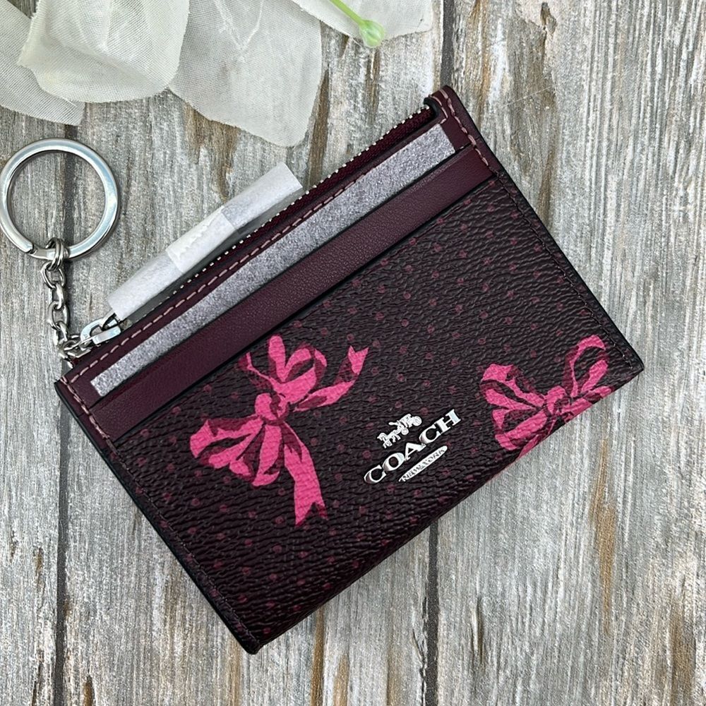 Coach Mini Skinny Id Case With Bow Print Wallet Bag Purse